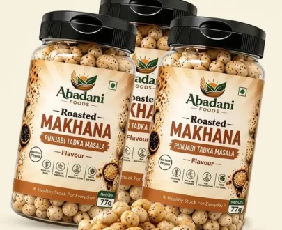 Enjoy Abadani Foods Roasted Makhana in Punjabi Tadka Masala flavour, a crunchy, flavourful snack made for everyday munching. Naturally delicious, gluten-free, and rich in protein.