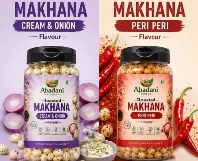 Abadani Foods Roasted Makhana Combo – Cream & Onion and Peri Peri Flavours (77g Each)